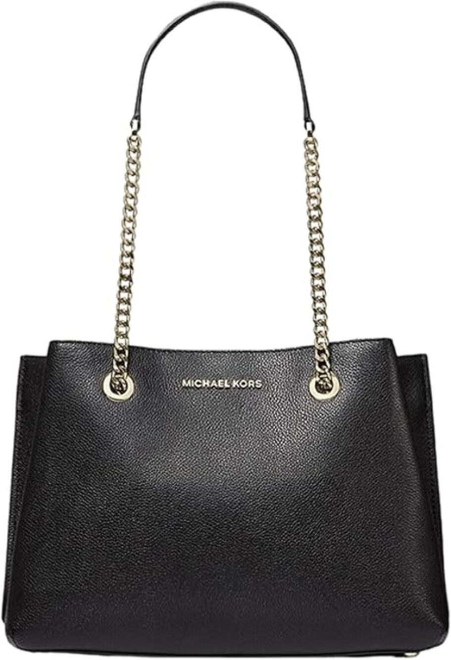 Michael Kors Teagan Large Pebbled Leather Shoulder Purse Bag Black Chain Strap